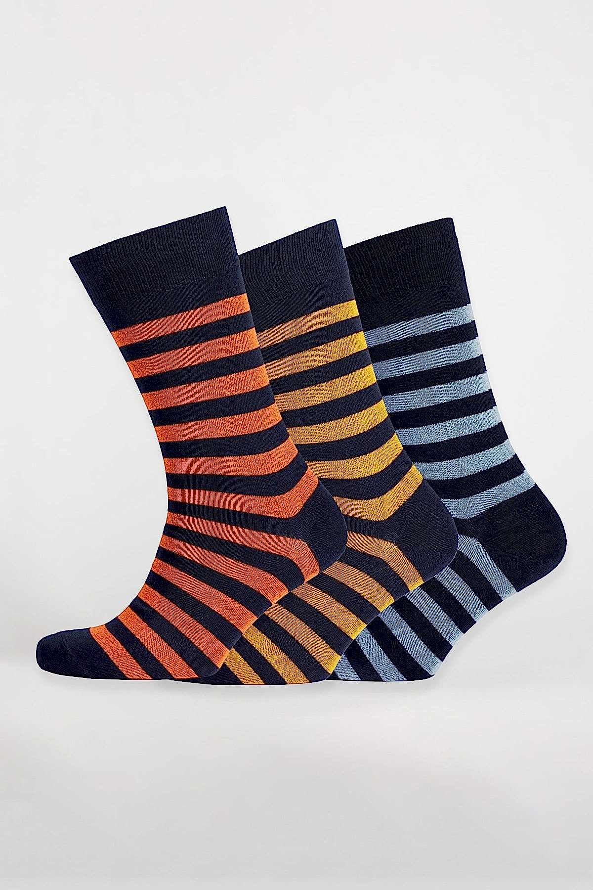 Everyday Cotton Sock Stripe 3 Pack - Orange/Yellow/Sky Blue
