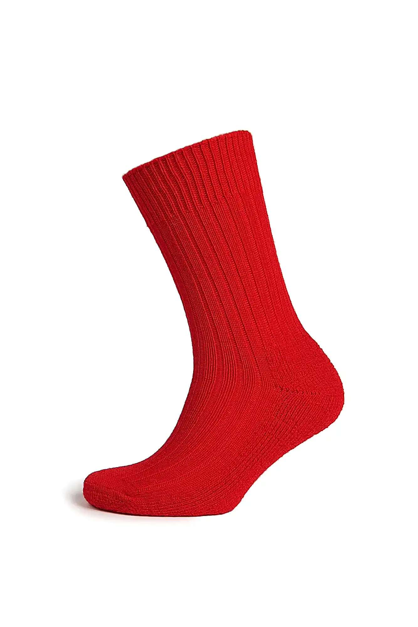 image of red cushioned wool walking sock showing ribbed detail