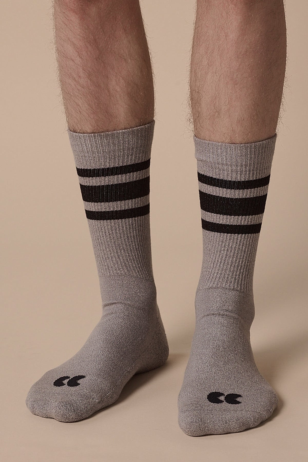 Unisex sports cotton sock calf 3 pack grey with black stripe and CC logo on toe